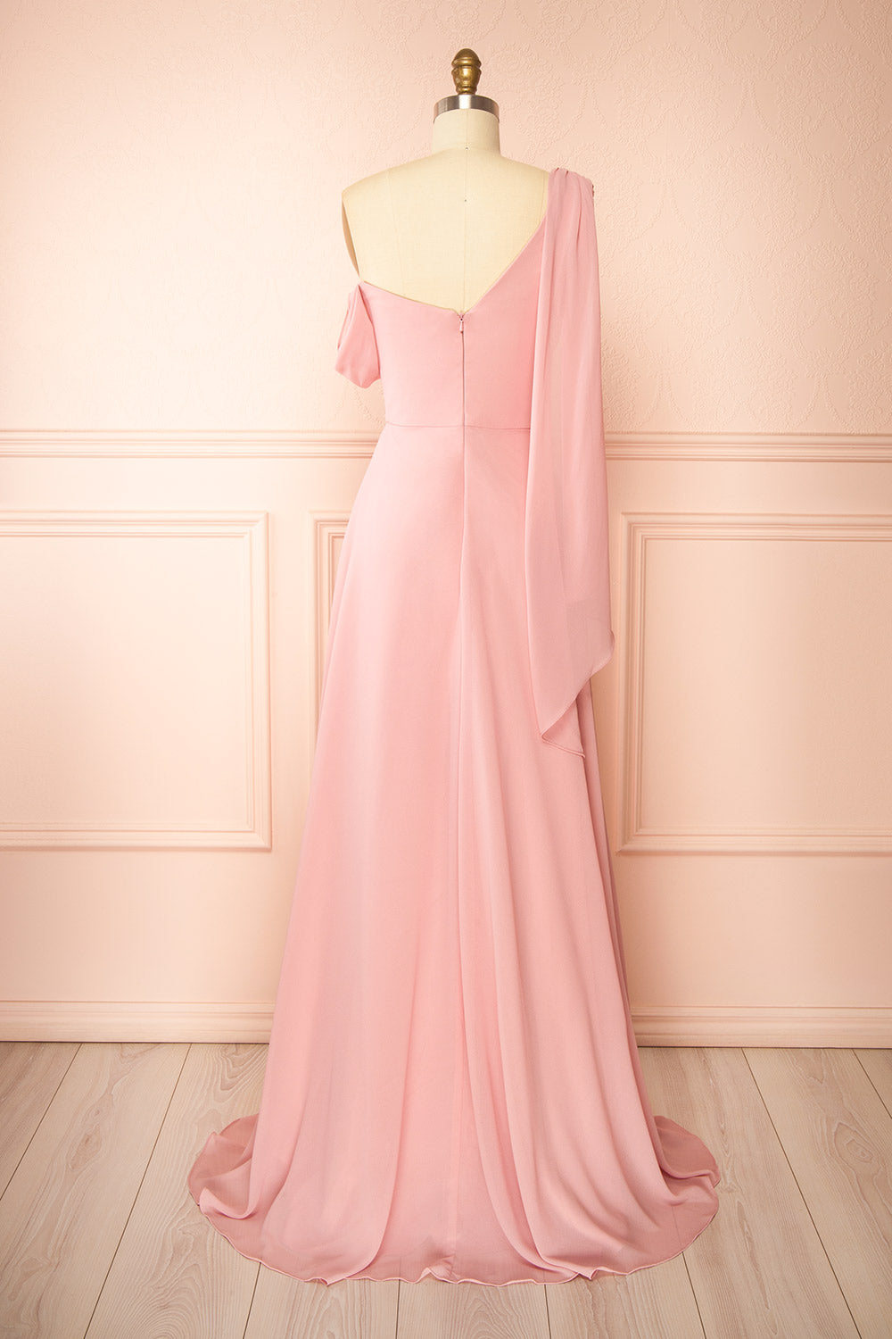 Zorua Pink | One-Shoulder Maxi Dress with Cape Sleeve