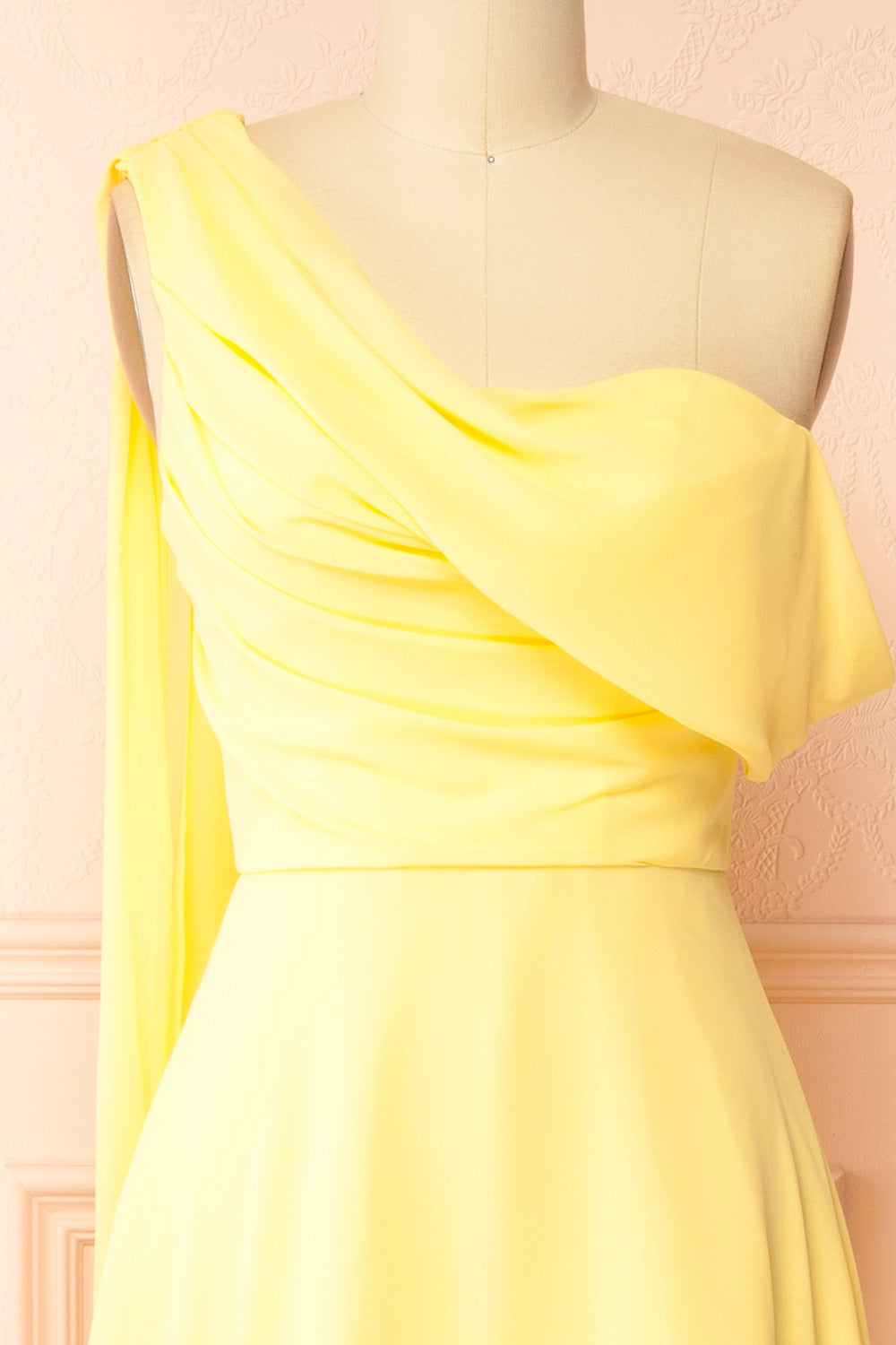 Zorua Light Yellow | One-Shoulder Maxi Dress with Cape Sleeve
