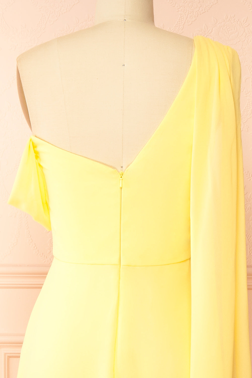 Zorua Light Yellow | One-Shoulder Maxi Dress with Cape Sleeve